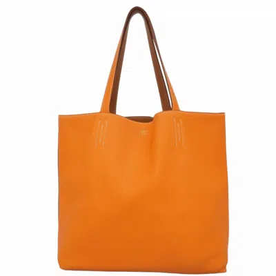 Pre-owned Hermes Gold Orange Taurillon Clemence Leather Tote Bag ()
