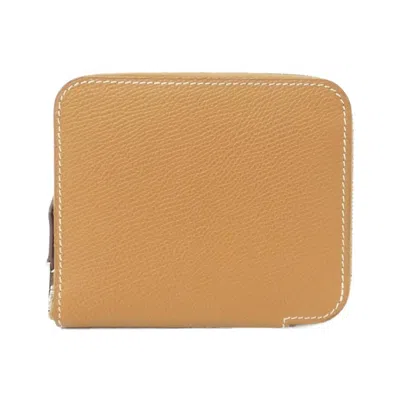 Pre-owned Hermes Gold Silver Epsom Leather Silk Wallet (bi-fold) () In Multi