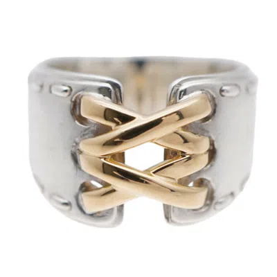 Pre-owned Hermes Gold Silver Silver 925 Yellow Gold (18k) Band Ring () In Gold, Silver