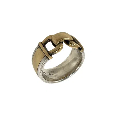 Pre-owned Hermes Gold Silver Yellow Gold (18k) Silver 925 Band Ring () In Gold, Silver