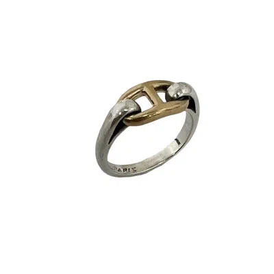 Pre-owned Hermes Gold Silver Yellow Gold (18k) Silver 925 Band Ring () In Gold, Silver