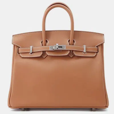 Pre-owned Hermes Gold Swift Leather Birkin 25 Tote Bag