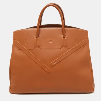 Pre-owned Hermes Gold Swift Leather Shadow Birkin 40 Bag In Tan