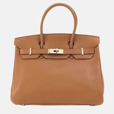 Pre-owned Hermes Gold Taurillon Birkin 30 Handbag In Brown