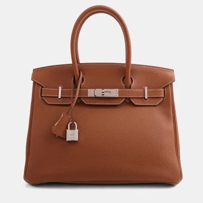 Pre-owned Hermes Gold Togo Birkin 30 Phw In Brown