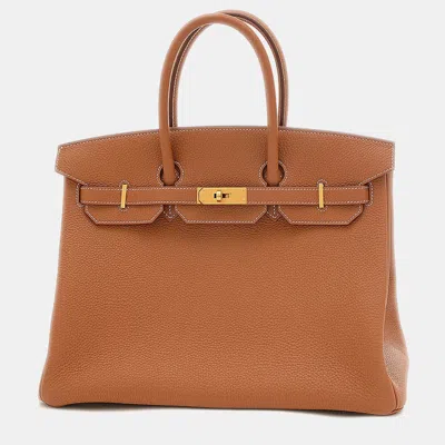Pre-owned Hermes Gold Togo Birkin 35 Handbag In Brown