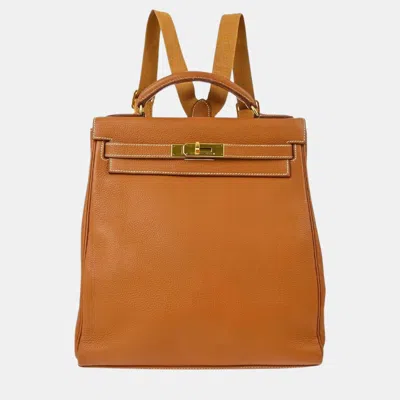 Pre-owned Hermes Gold Togo Kelly Ado Gm Backpack In Brown