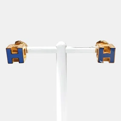 Pre-owned Hermes Gold Tone H Cube Earrings