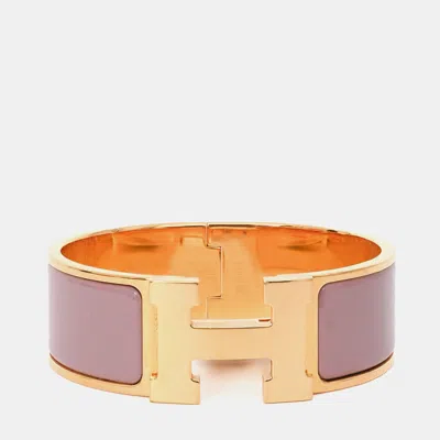 Pre-owned Hermes Gold Tone Pink Ceramic Clic Clac H Gm Bracelet