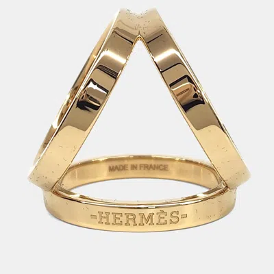 Pre-owned Hermes Hermès Gold Tone Trio Scarf Ring In Multi
