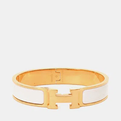 Pre-owned Hermes Gold Tone White Ceramic Clic Clac H Thin Bracelet