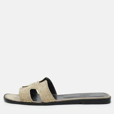 Pre-owned Hermes Gold Twisted Metal Thread Oran Flat Slides Size 40.5