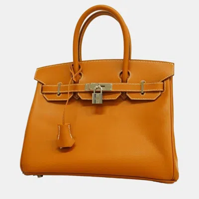 Pre-owned Hermes Gold Vaux Epson Birkin 30 N Engraved Ladies Handbag In Orange