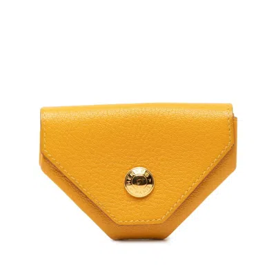 Pre-owned Hermes Gold Yellow Chevre Leather Coin Purse/coin Case ()