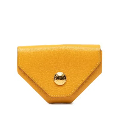 Pre-owned Hermes Gold Yellow Chevre Leather Coin Purse/coin Case ()