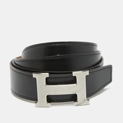 Pre-owned Hermes Gold/black Chamonix And Togo Leather H Buckle Reversible Belt 100cm In Brown