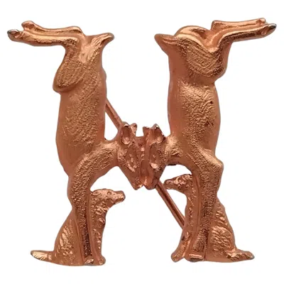Pre-owned Hermes Hermès Golden Metal Brooch Does And Dogs Forming An H Alphabet Iii In Multi