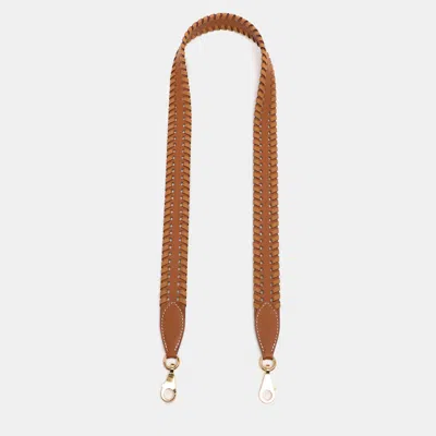 Pre-owned Hermes Hermès Gold/sésame Epsome Leather Tressage Bag Strap In Brown