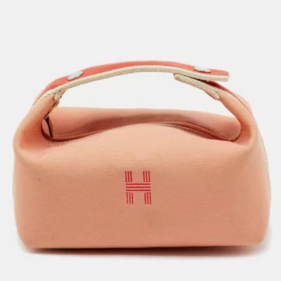 Pre-owned Hermes Goyave Toile H Canvas Small Bride-a-brac Case In Orange