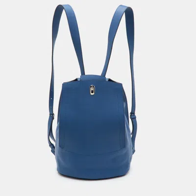 Pre-owned Hermes Gr24 Blue Agate Evercolor Leather Palladium Finish Backpack