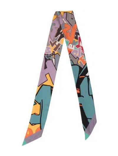 Pre-owned Hermes Graff Graffiti Silk Twilly Scarf In Blue
