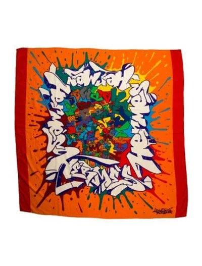 Pre-owned Hermes Graffiti Cashmere Shawl In Orange