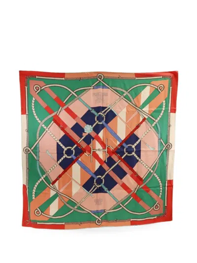 Pre-owned Hermes Grahic-print Scarf In Green