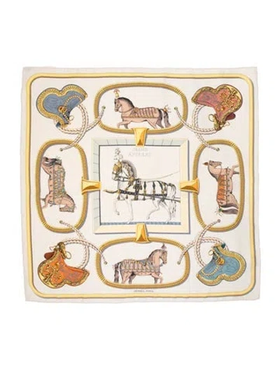 Pre-owned Hermes Grand Apparat Forever Silk Scarf In Neutrals