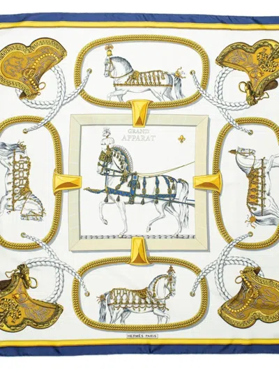 Pre-owned Hermes Grand Apparat Scarf In White