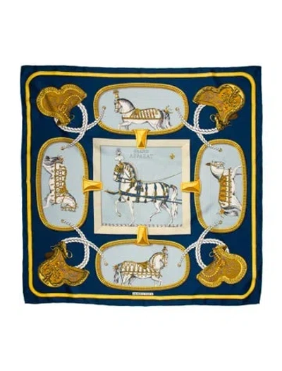 Pre-owned Hermes Grand Apparat Silk Scarf In Blue