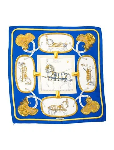 Pre-owned Hermes Grand Apparat Silk Scarf In Blue