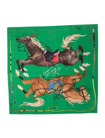 Pre-owned Hermes Grand Galop Silk Scarf In Green