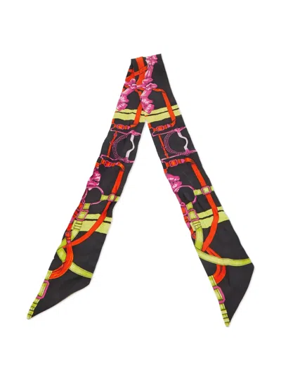 Pre-owned Hermes Grand Manege Fleuri Twilly Scarf In Black