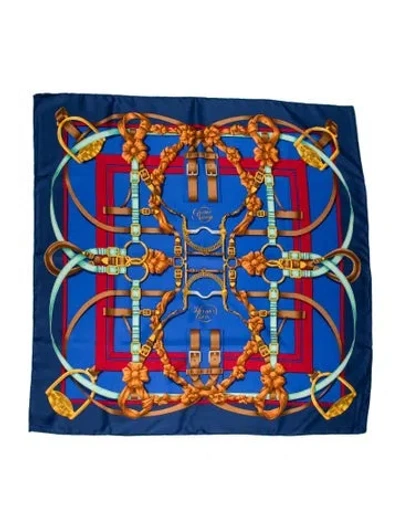 Pre-owned Hermes Grand Manège Silk Scarf In Blue