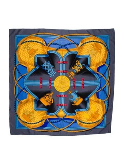 Pre-owned Hermes Grand Tenue Silk Scarf In Blue