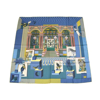 Pre-owned Hermes Grand Theatre Nouveau Silk Square Scarf Blue