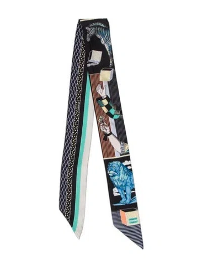 Pre-owned Hermes Grand Théâtre Nouveau Silk Twilly Scarf In Black