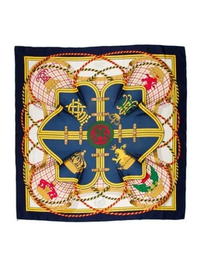 Pre-owned Hermes Grande Tenue Silk Scarf In Black