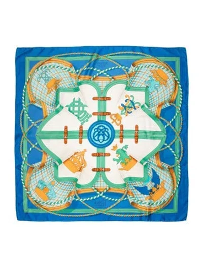 Pre-owned Hermes Grande Tenue Silk Scarf In Blue