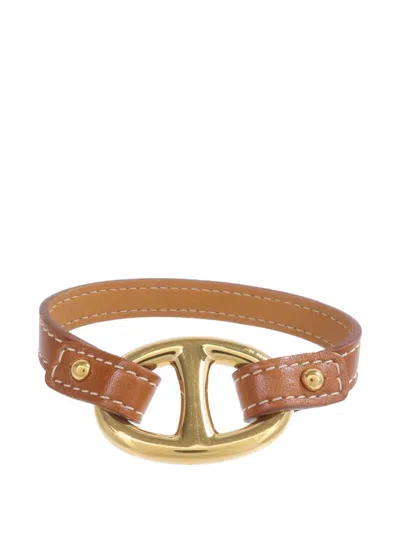 Pre-owned Hermes Granville Leather Bracelet In Gold