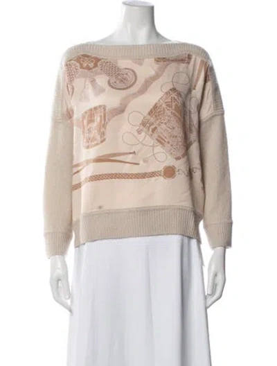 Pre-owned Hermes Graphic Print Bateau Neckline Sweater In Blue