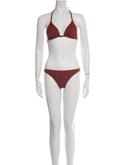 Pre-owned Hermes Graphic Print Bikini In Burgundy
