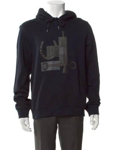 Pre-owned Hermes Graphic Print Crew Neck Hoodie In Blue