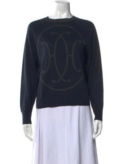 Pre-owned Hermes Graphic Print Crew Neck Sweater In Blue