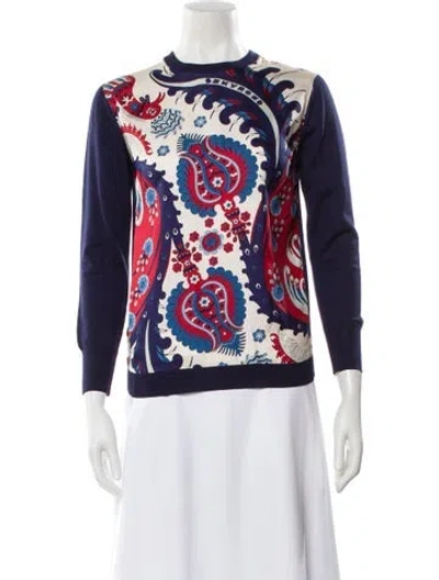 Pre-owned Hermes Graphic Print Crew Neck Sweater In Blue