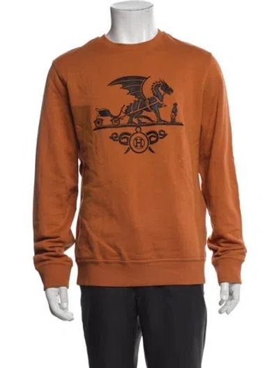 Pre-owned Hermes Graphic Print Crew Neck Sweatshirt In Brown