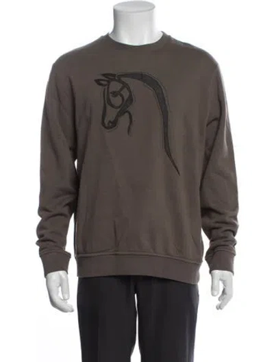 Pre-owned Hermes Graphic Print Crew Neck Sweatshirt In Brown