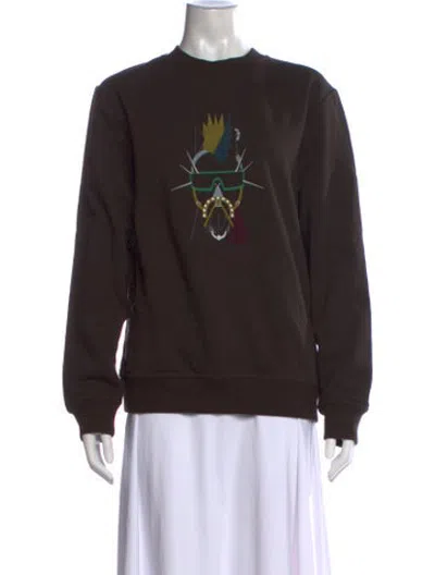 Pre-owned Hermes Graphic Print Crew Neck Sweatshirt In Brown