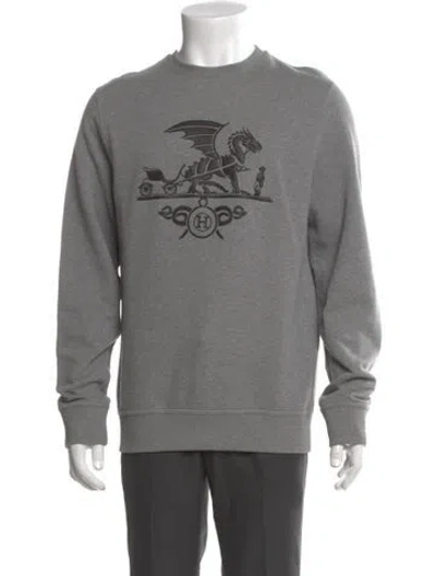 Pre-owned Hermes Graphic Print Crew Neck Sweatshirt In Gray