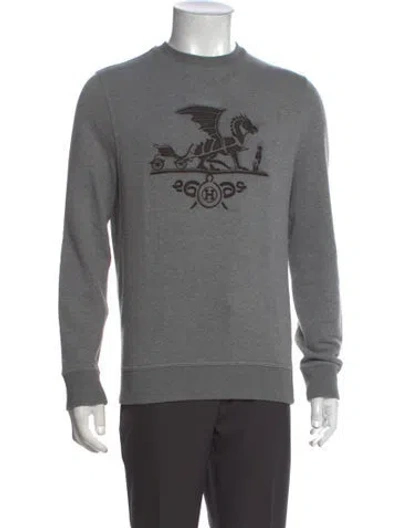 Pre-owned Hermes Graphic Print Crew Neck Sweatshirt In Grey